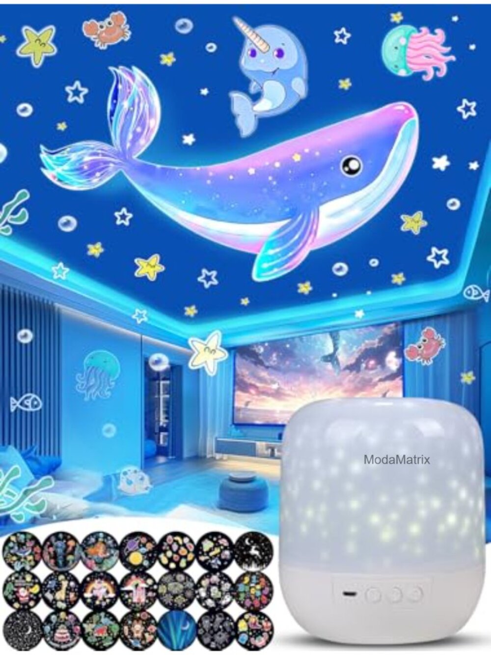 Star Galaxy Projector Night Light 21 Films 360 Rotation Adjustable Brightness